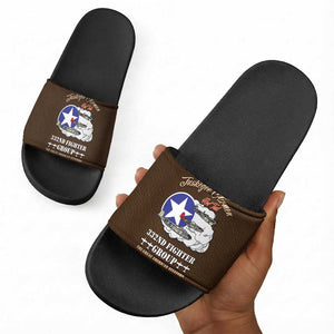 Tuskegee Airmen WWII Heroes Slide Sandals The Great American Aviators Brown Leather Pattern