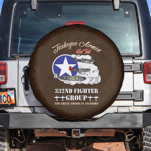 African American Aviators WWII Spare Tire Cover Tuskegee Red Tails Airmen Brown Leather Pattern - African Pride