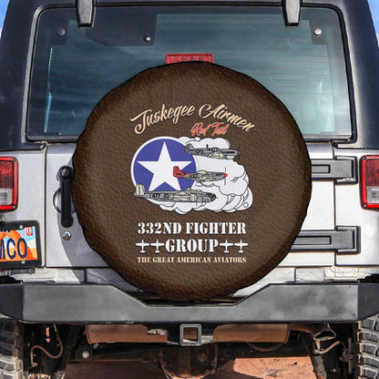 African American Aviators WWII Spare Tire Cover Tuskegee Red Tails Airmen Brown Leather Pattern - African Pride