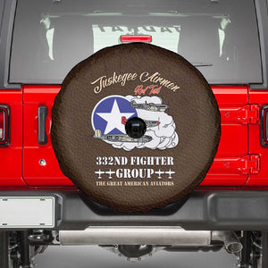 African American Aviators WWII Spare Tire Cover Tuskegee Red Tails Airmen Brown Leather Pattern - African Pride