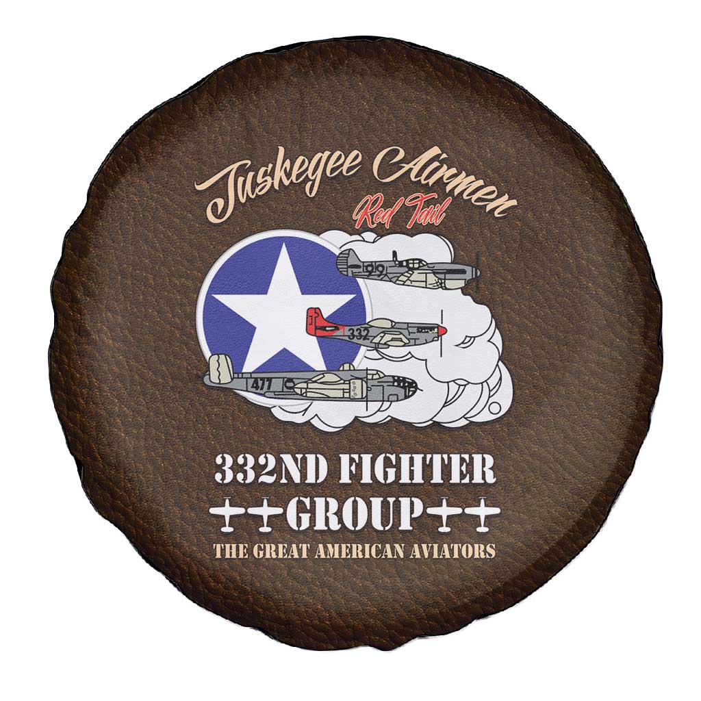 African American Aviators WWII Spare Tire Cover Tuskegee Red Tails Airmen Brown Leather Pattern - African Pride