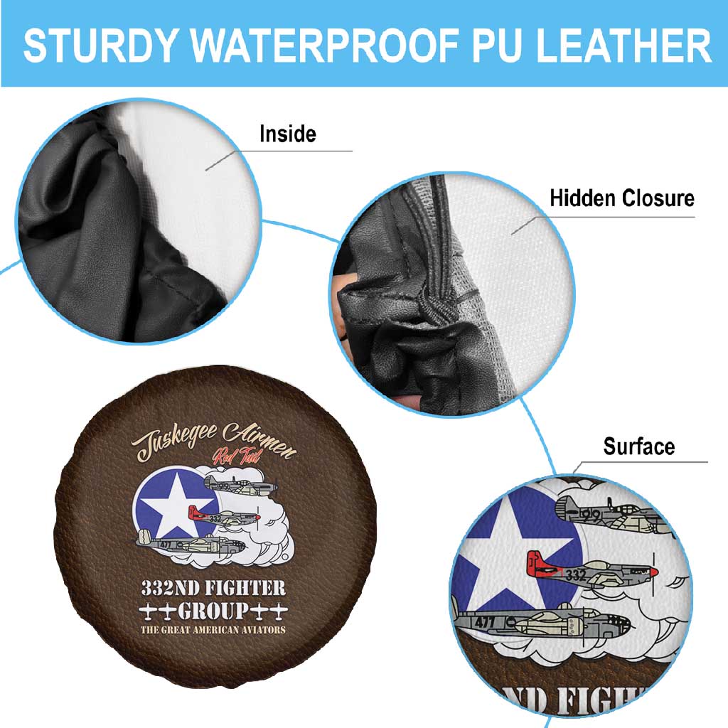 African American Aviators WWII Spare Tire Cover Tuskegee Red Tails Airmen Brown Leather Pattern - African Pride