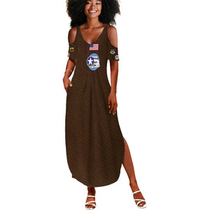 African American Aviators WWII Summer Maxi Dress Tuskegee Red Tails Airmen Brown Leather Pattern - African Pride