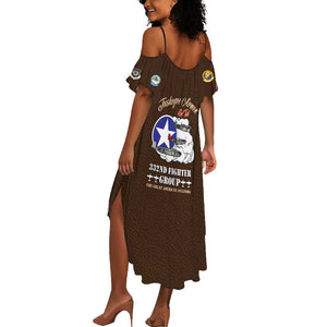 African American Aviators WWII Summer Maxi Dress Tuskegee Red Tails Airmen Brown Leather Pattern - African Pride