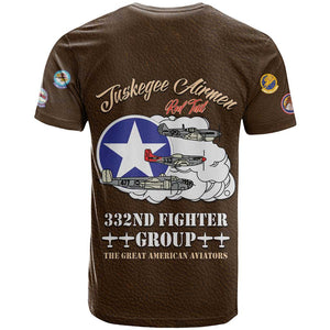African American Aviators WWII T shirt Tuskegee Red Tails Airmen Brown Leather Pattern - African Pride