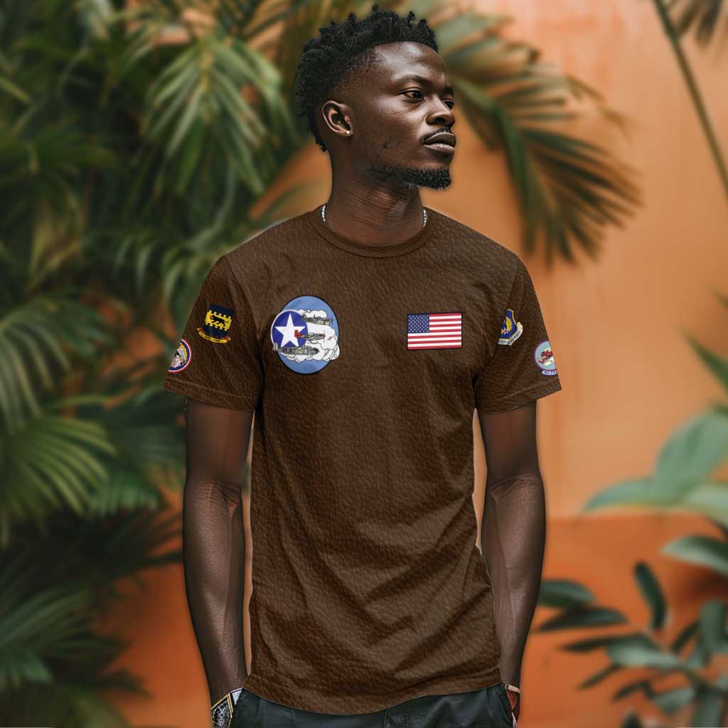 African American Aviators WWII T shirt Tuskegee Red Tails Airmen Brown Leather Pattern - African Pride