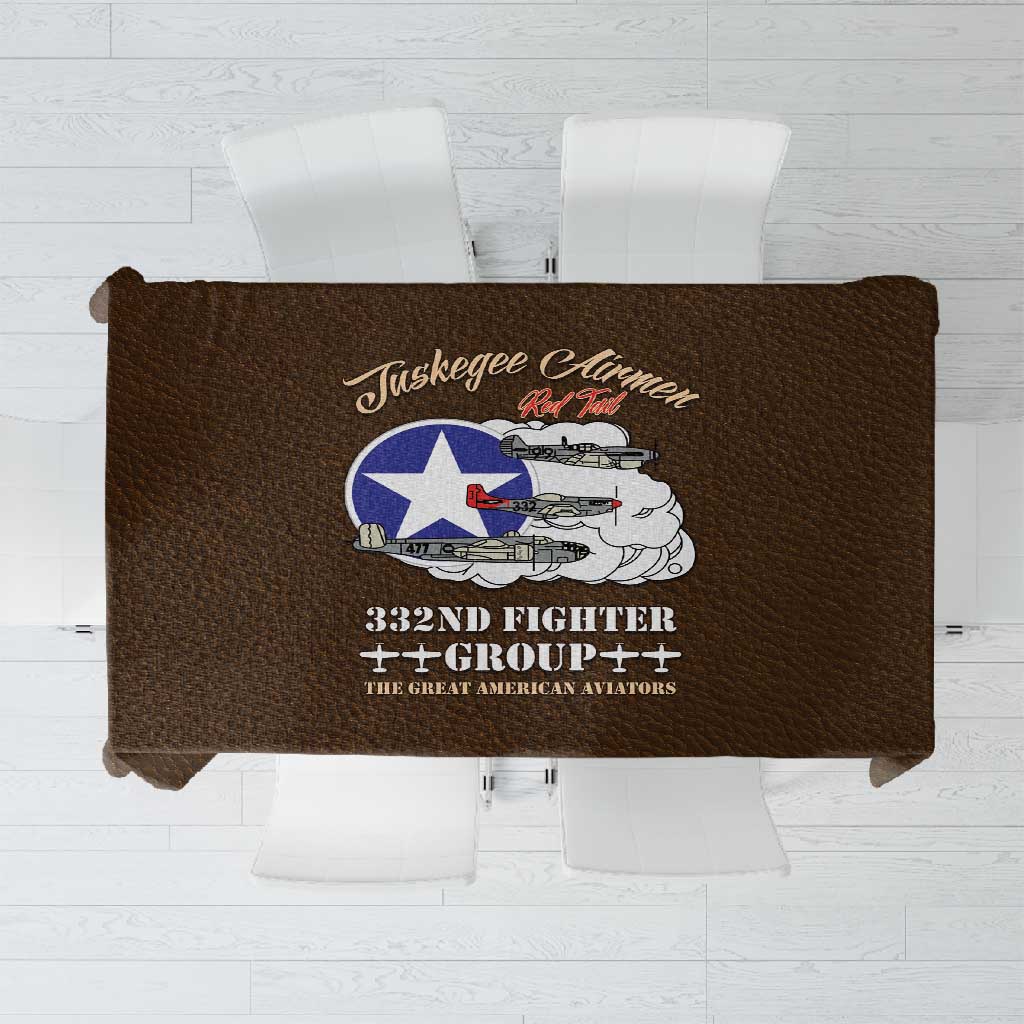 African American Aviators WWII Tablecloth Tuskegee Red Tails Airmen Brown Leather Pattern - African Pride