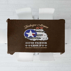 African American Aviators WWII Tablecloth Tuskegee Red Tails Airmen Brown Leather Pattern - African Pride