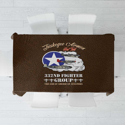 African American Aviators WWII Tablecloth Tuskegee Red Tails Airmen Brown Leather Pattern - African Pride