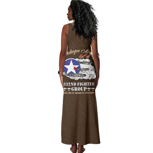 African American Aviators WWII Tank Maxi Dress Tuskegee Red Tails Airmen Brown Leather Pattern - African Pride