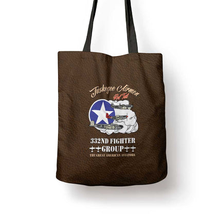 Tuskegee Airmen WWII Heroes Tote Bag The Great American Aviators Brown Leather Pattern