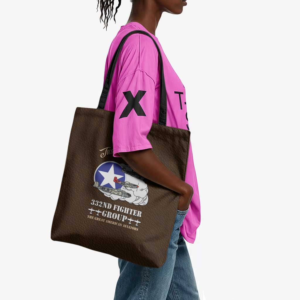 Tuskegee Airmen WWII Heroes Tote Bag The Great American Aviators Brown Leather Pattern