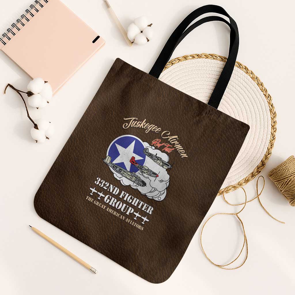 Tuskegee Airmen WWII Heroes Tote Bag The Great American Aviators Brown Leather Pattern