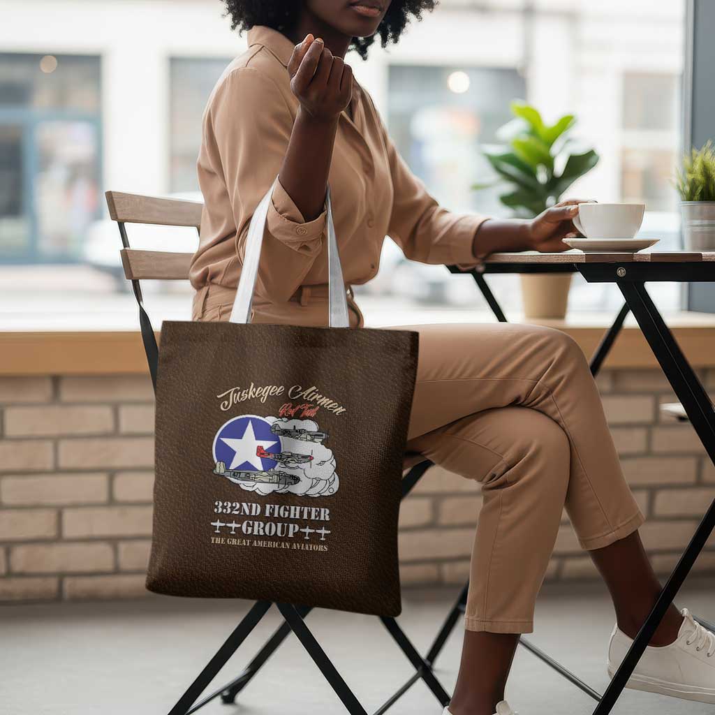 Tuskegee Airmen WWII Heroes Tote Bag The Great American Aviators Brown Leather Pattern