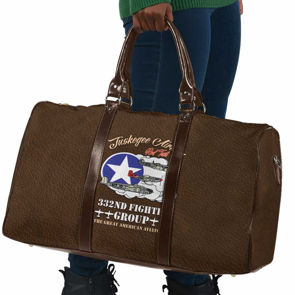 Tuskegee Airmen WWII Heroes Travel Bag The Great American Aviators Brown Leather Pattern