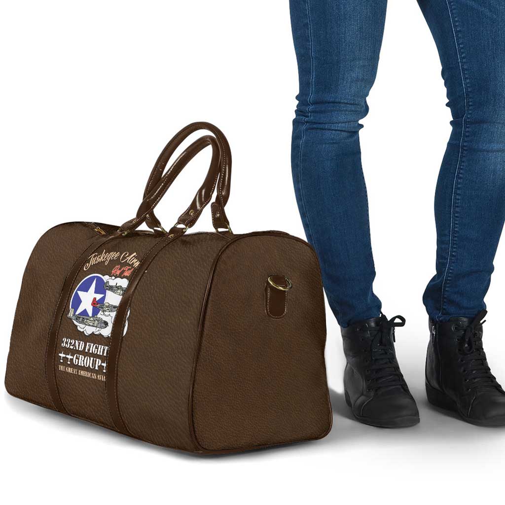 Tuskegee Airmen WWII Heroes Travel Bag The Great American Aviators Brown Leather Pattern