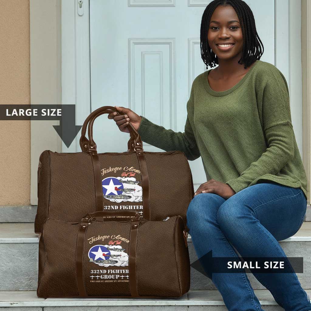 Tuskegee Airmen WWII Heroes Travel Bag The Great American Aviators Brown Leather Pattern