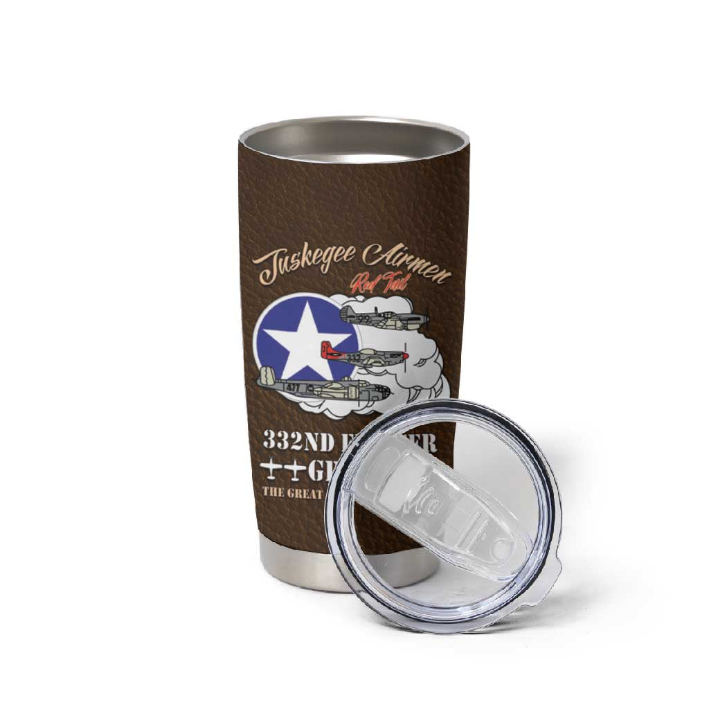 African American Aviators WWII Tumbler Cup Tuskegee Red Tails Airmen Brown Leather Pattern - African Pride