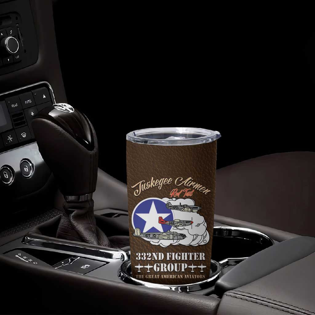 African American Aviators WWII Tumbler Cup Tuskegee Red Tails Airmen Brown Leather Pattern - African Pride