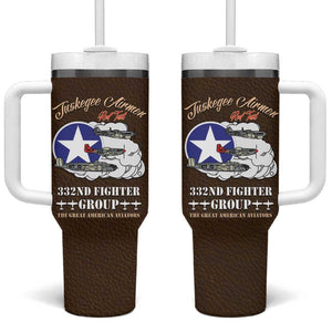 African American Aviators WWII Tumbler With Handle Tuskegee Red Tails Airmen Brown Leather Pattern - African Pride