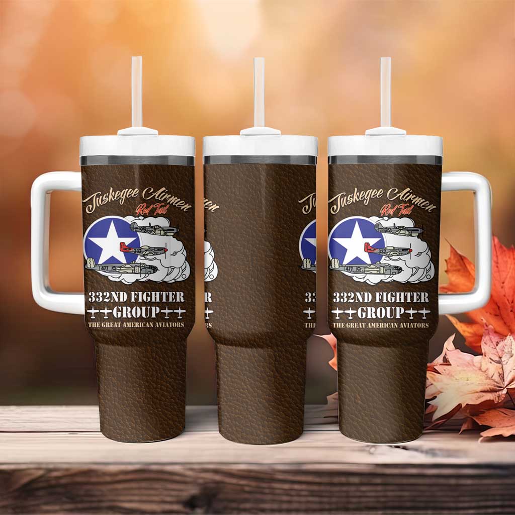 African American Aviators WWII Tumbler With Handle Tuskegee Red Tails Airmen Brown Leather Pattern - African Pride