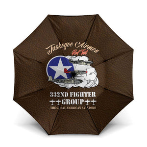 Tuskegee Airmen WWII Heroes Umbrella The Great American Aviators Brown Leather Pattern