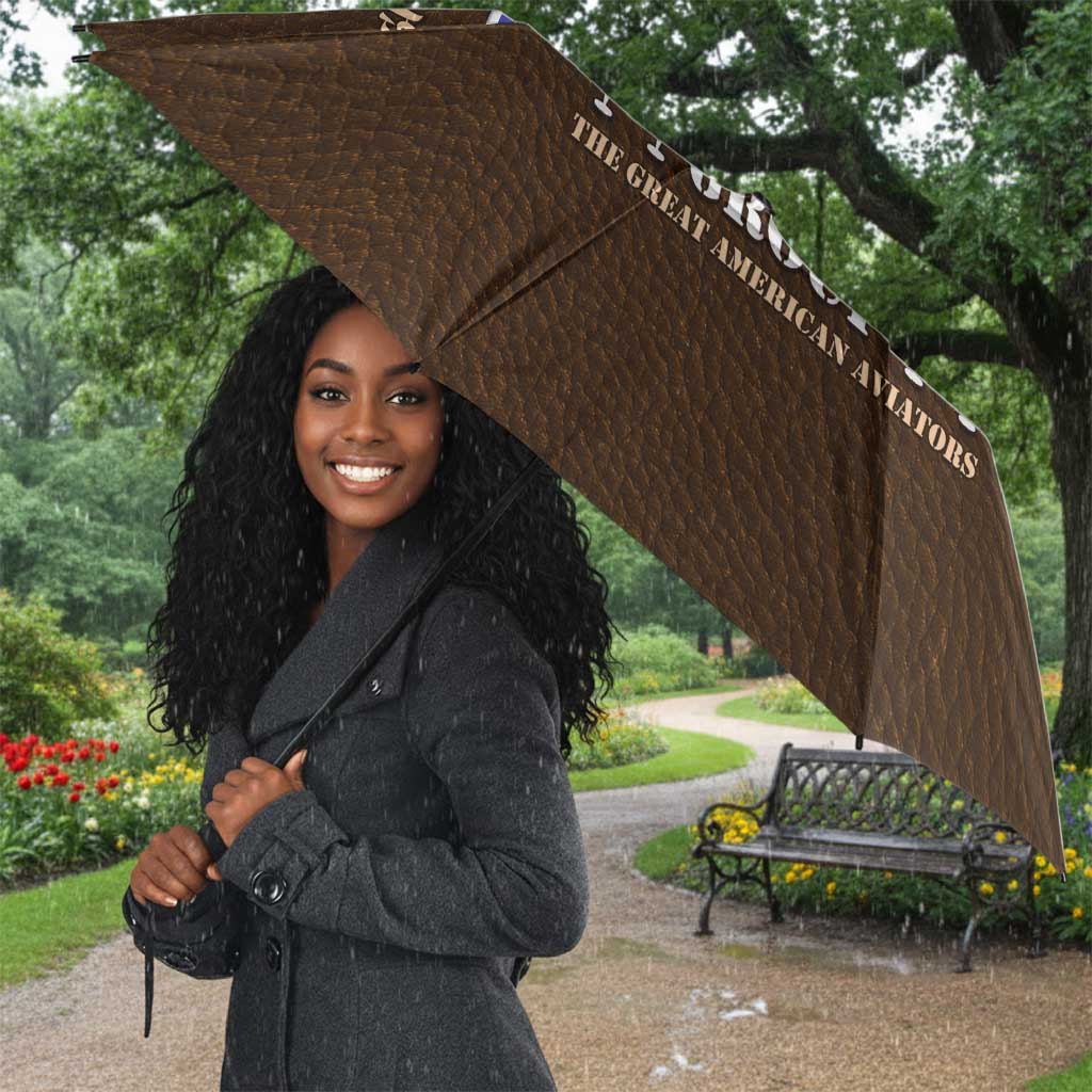 Tuskegee Airmen WWII Heroes Umbrella The Great American Aviators Brown Leather Pattern