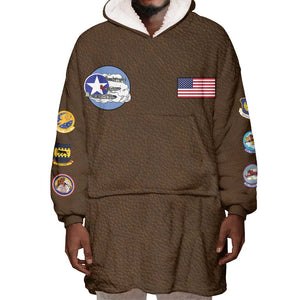African American Aviators WWII Wearable Blanket Hoodie Tuskegee Red Tails Airmen Brown Leather Pattern - African Pride