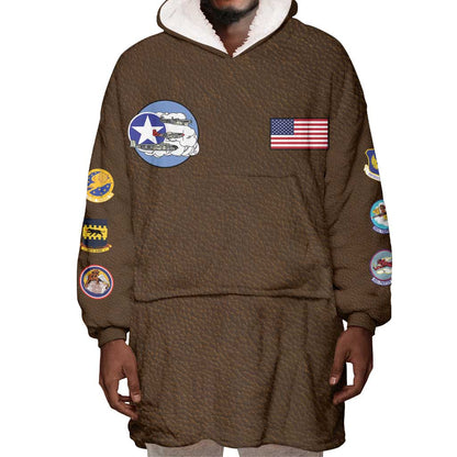 African American Aviators WWII Wearable Blanket Hoodie Tuskegee Red Tails Airmen Brown Leather Pattern - African Pride