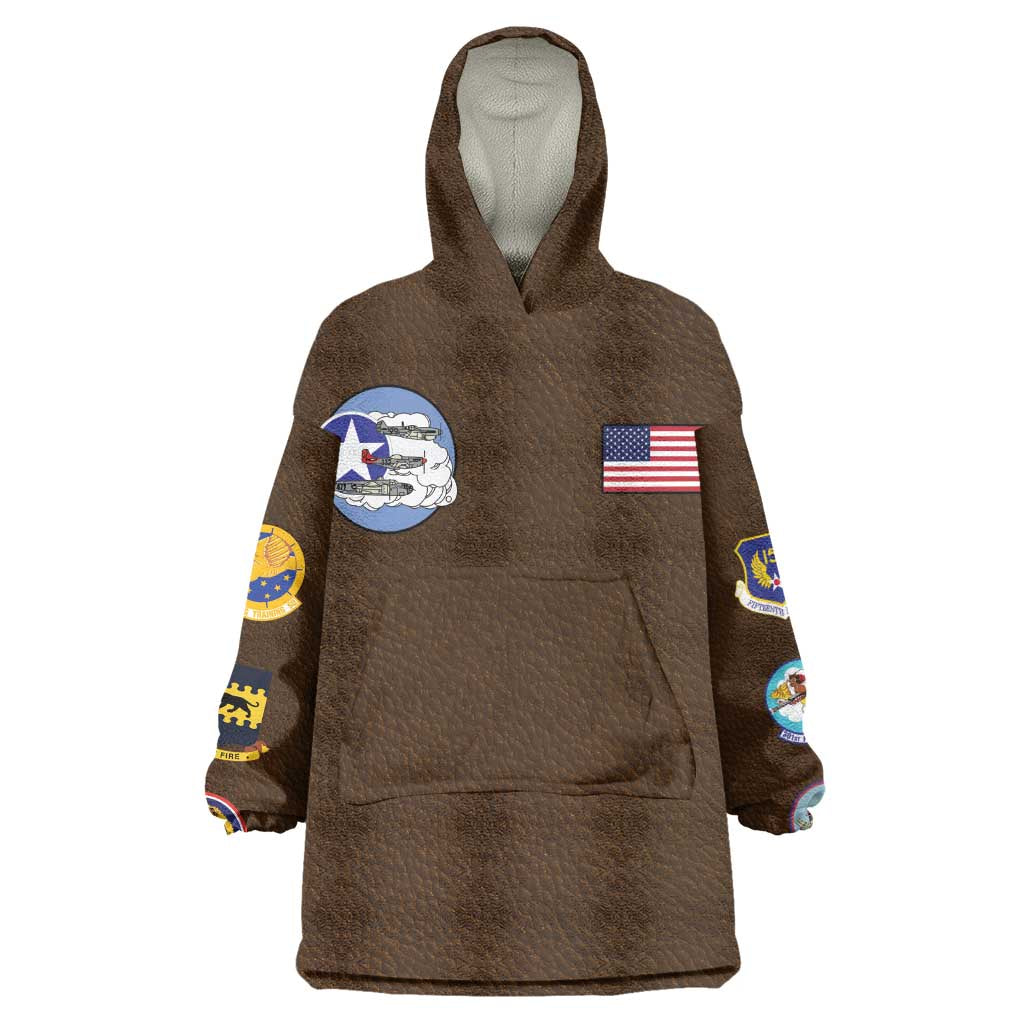 African American Aviators WWII Wearable Blanket Hoodie Tuskegee Red Tails Airmen Brown Leather Pattern - African Pride
