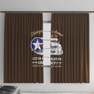 African American Aviators WWII Window Curtain Tuskegee Red Tails Airmen Brown Leather Pattern - African Pride