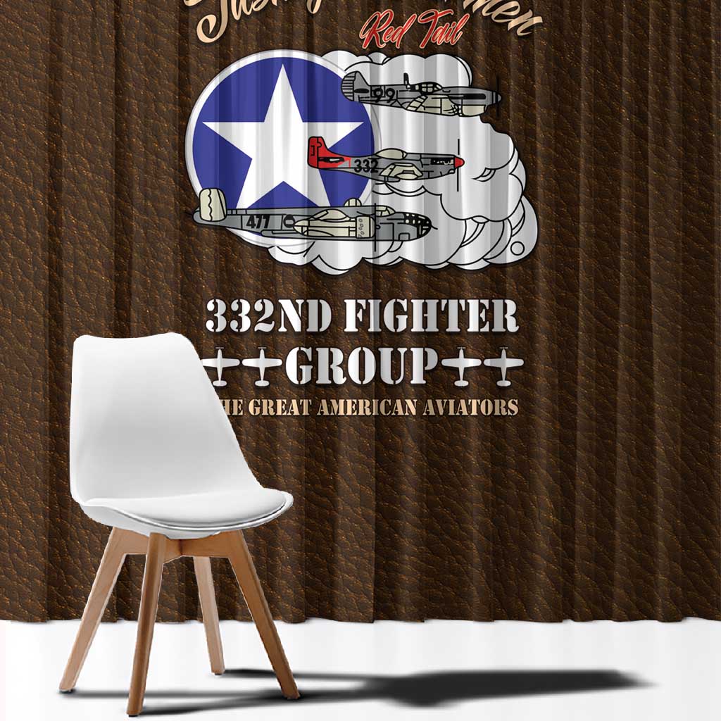African American Aviators WWII Window Curtain Tuskegee Red Tails Airmen Brown Leather Pattern - African Pride