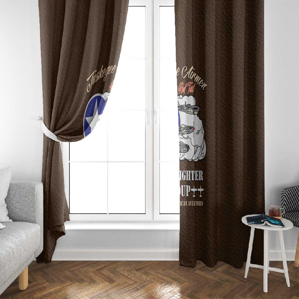 African American Aviators WWII Window Curtain Tuskegee Red Tails Airmen Brown Leather Pattern - African Pride
