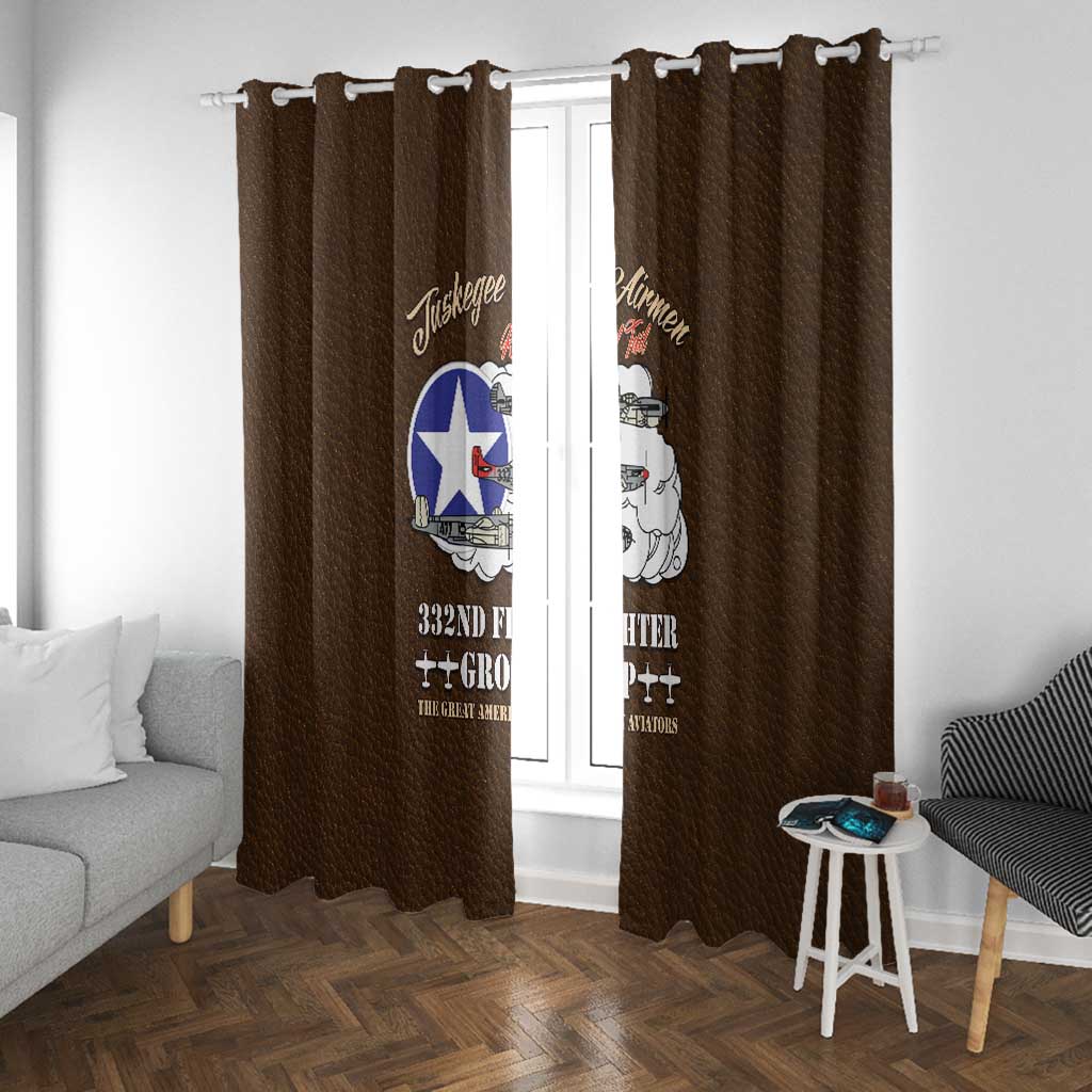 African American Aviators WWII Window Curtain Tuskegee Red Tails Airmen Brown Leather Pattern - African Pride