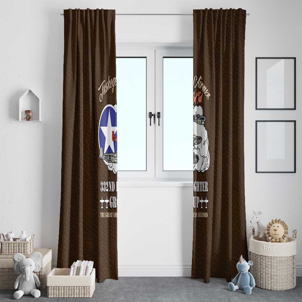 African American Aviators WWII Window Curtain Tuskegee Red Tails Airmen Brown Leather Pattern - African Pride
