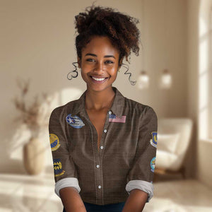 African American Aviators WWII Women Casual Shirt Tuskegee Red Tails Airmen Brown Leather Pattern - African Pride