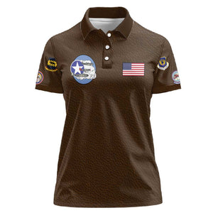 African American Aviators WWII Women Polo Shirt Tuskegee Red Tails Airmen Brown Leather Pattern - African Pride