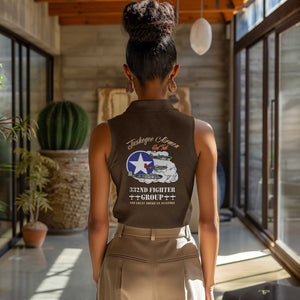 African American Aviators WWII Women Sleeveless Polo Shirt Tuskegee Red Tails Airmen Brown Leather Pattern - African Pride