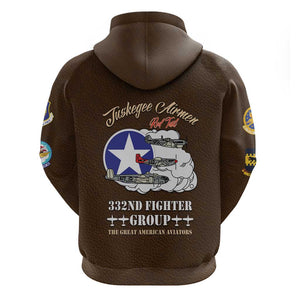 African American Aviators WWII Zip Hoodie Tuskegee Red Tails Airmen Brown Leather Pattern - African Pride