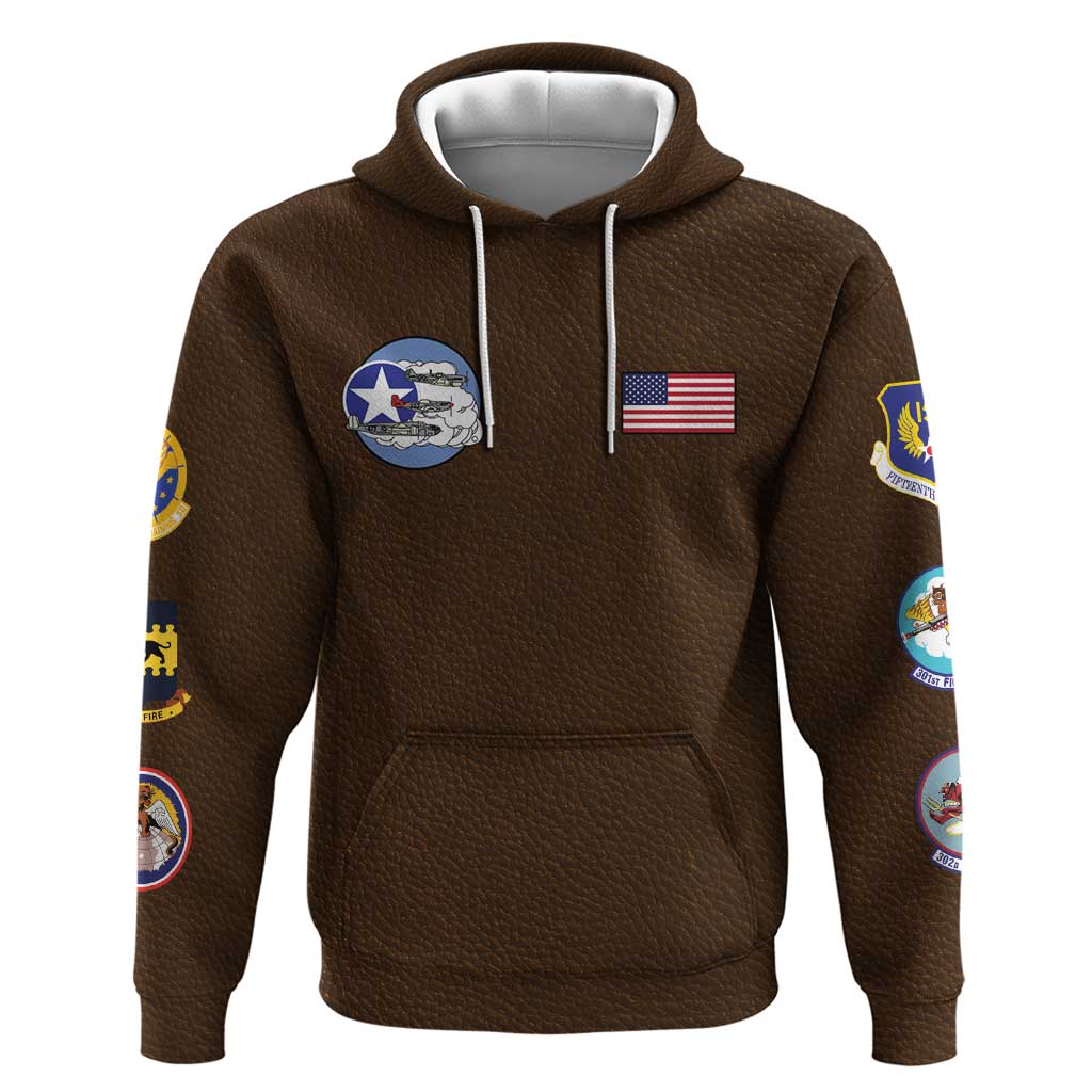 African American Aviators WWII Zip Hoodie Tuskegee Red Tails Airmen Brown Leather Pattern - African Pride