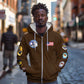 African American Aviators WWII Zip Hoodie Tuskegee Red Tails Airmen Brown Leather Pattern - African Pride