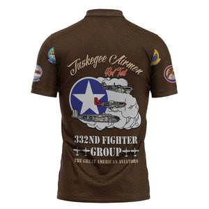 Tuskegee Airmen WWII Heroes Zipper Polo Shirt The Great American Aviators Brown Leather Pattern