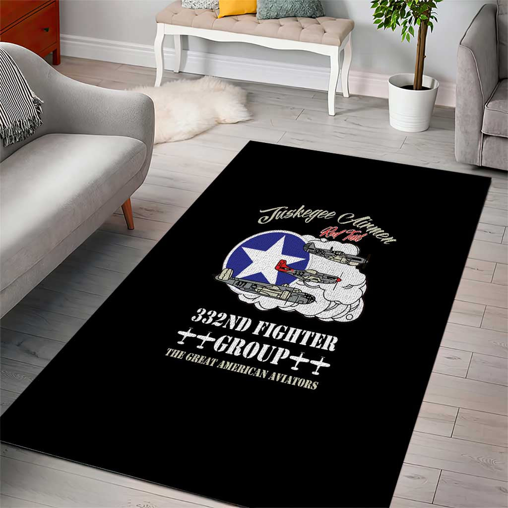 African American Aviators WWII Area Rug Tuskegee Red Tails Airmen Black - African Pride