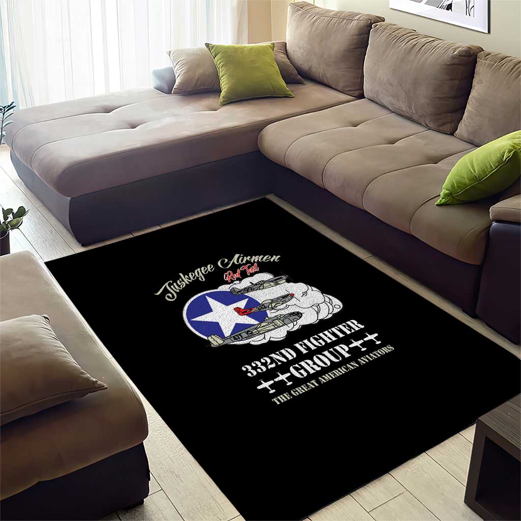 African American Aviators WWII Area Rug Tuskegee Red Tails Airmen Black - African Pride