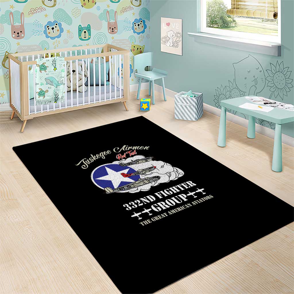 African American Aviators WWII Area Rug Tuskegee Red Tails Airmen Black - African Pride
