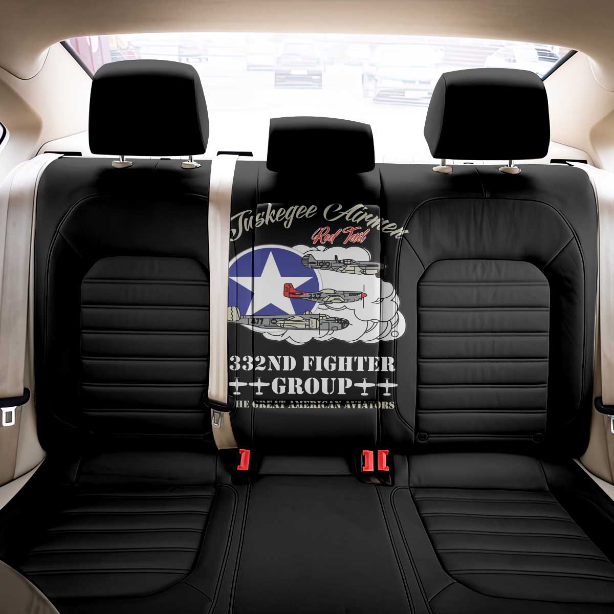 African American Aviators WWII Back Car Seat Cover Tuskegee Red Tails Airmen Black - African Pride