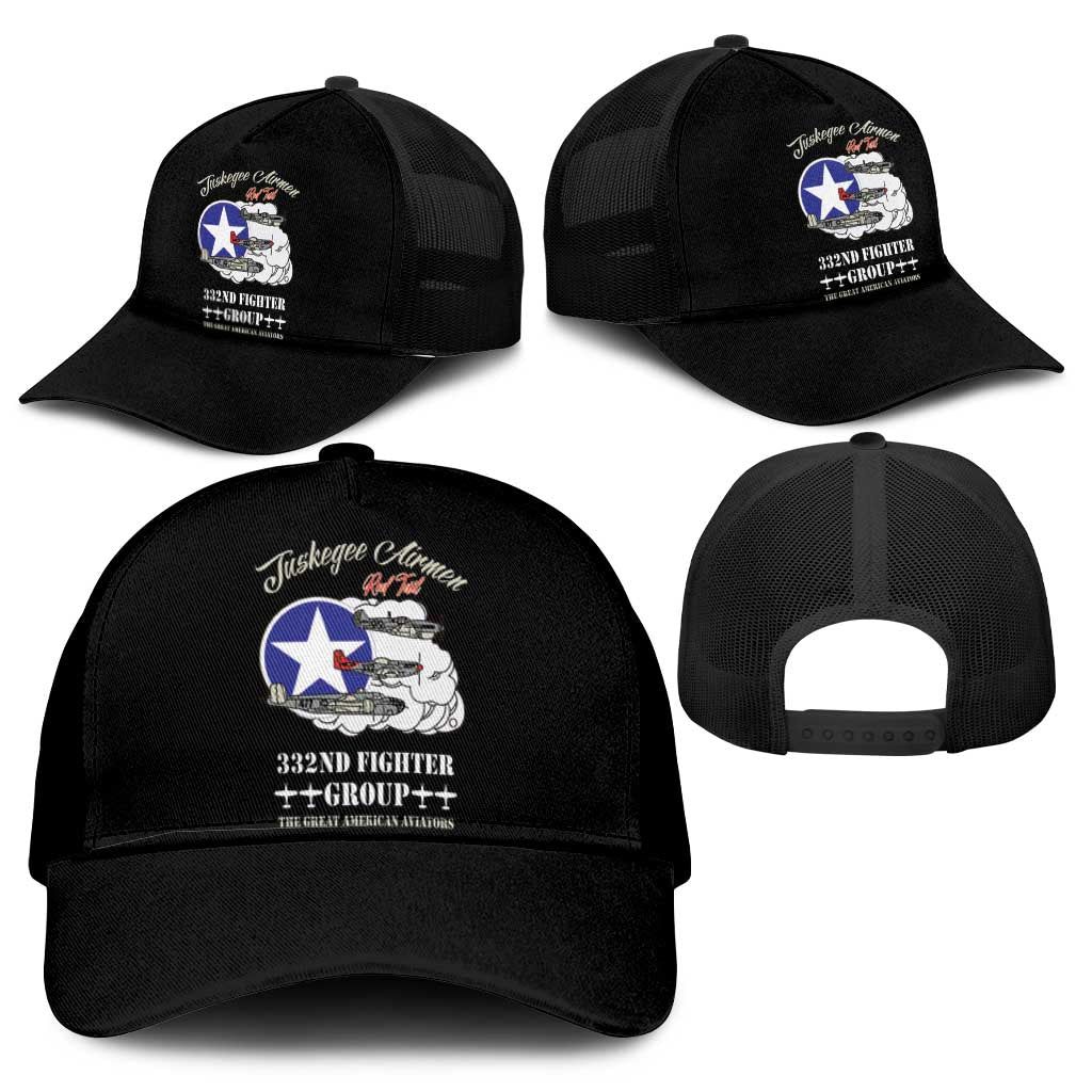 African American Aviators WWII Baseball Net Cap Tuskegee Red Tails Airmen Black - African Pride
