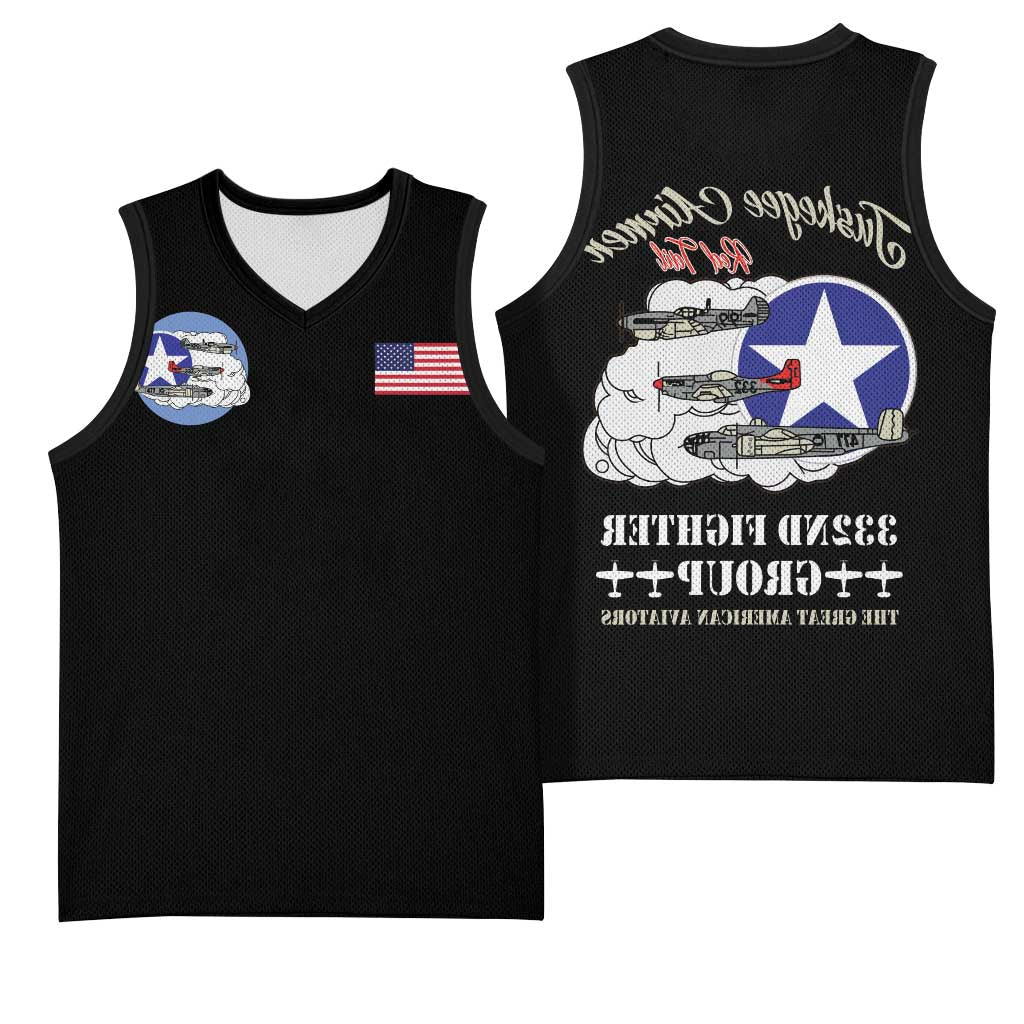 African American Aviators WWII Basketball Jersey Tuskegee Red Tails Airmen Black - African Pride