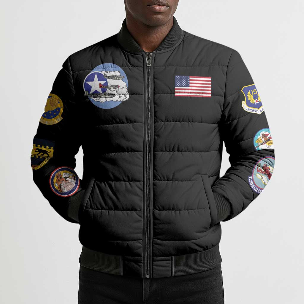 Tuskegee Airmen WWII Heroes Bomber Puffer Jacket The Great American Aviators Black Art