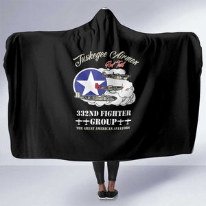 African American Aviators WWII Hooded Blanket Tuskegee Red Tails Airmen Black - African Pride